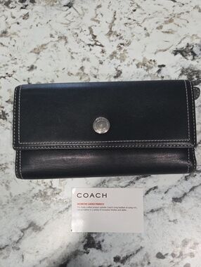 Coach Chelsea Black Leather Trifold Check Book Wallet